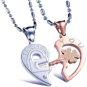 om jewells boy39s and girl39s rose gold and rhodium plated dual heart love pendant necklace for couples a perfect proposal pd1000861