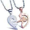 Om Jewells Boy's and Girl's Rose Gold and Rhodium Plated Dual Heart Love Pendant Necklace for Couples a Perfect Proposal PD1000861