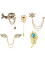 Om Jewells Men's Indo Fashion Jewellery Combo Set of 5 Lapel Pin Brooch Emblished with White and Blue Crystal Stones for Boys and Men Brooch