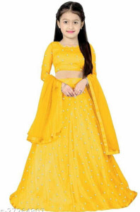 om sai fashion indi girls lehenga choli ethnic wear embellished lehenga choli and dupatta set yellow pack of 1