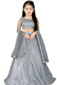 Om Sai Fashion Indi Girls Lehenga Choli Ethnic Wear Embellished Lehenga, Choli and Dupatta Set (Grey, Pack of 1)
