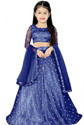 Om Sai Fashion Indi Girls Lehenga Choli Ethnic Wear Embellished Lehenga, Choli and Dupatta Set (Dark Blue, Pack of 1)
