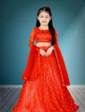 Om Sai Fashion Indi Girls Lehenga Choli Ethnic Wear Embellished Lehenga, Choli and Dupatta Set (Red, Pack of 1)