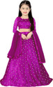 Om Sai Fashion Indi Girls Lehenga Choli Ethnic Wear Embellished Lehenga, Choli and Dupatta Set (Purple, Pack of 1)