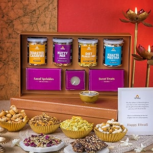 omay foods 12 pcs balanced binge diwali gift box i diwali hamper for corporates amp clients i diwali gift for friends amp family i cashews dry fruits almond dates saunf candle diya i festive hamper