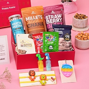 omay foods 12 pcs_kids favorite rakhi gift box i rakhi gift for kids i rakhi gifts for brother i rakhi hamper for brother i raksha bandhan gift i kids rakhi roli chawal i rakhi gift for kids