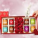 Omay Foods 16 Pcs Nourishing Serenity Valentine's Day Gift Box | Roasted Snacks, Dry Fruits &amp; Artificial Roses | Birthday Gift for Girlfriend, Wife, Husband | Gift Hamper for Couples | Marriage Anniversary Gift | Gour