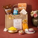 Omay Foods 8 pcs_HOLI JOY Gift Hamper Bag | Festive Holi Gift with Herbal Gulal, Thandai, Roasted Healthy Snacks &amp; Gur Chana | Premium Holi Hamper for Clients, Employees &amp; Friends | Corporate Holi Gift Bag | Special H