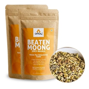 omay foods roasted moong jor 400g pouch pack of 2  beaten moong  22g protein  oil-free roasted not fried  chatpata namkeen  gluten-free vegan  healthy snack for weight loss