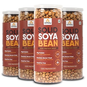 omay foods roasted soyabean 160g jar pack of 4  46g protein  roasted not fried oil-free cholesterol-free  healthy snack for weight loss  vegan  gluten-free  namkeen