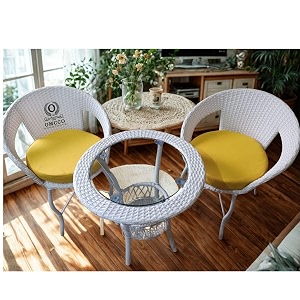 3-piece outdoor seating set  comfortable cushioned chairs and glass-top table for patio or backyard use chairs with cushions and coffee table for porch balcony or deckyellow