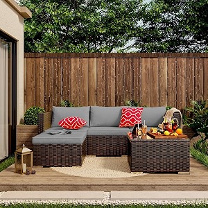 5 seater modular rattan sofa for outdoors  multi-piece set with coffee table amp weatherproof cushions amp all weather duarability patio furniture set grey65