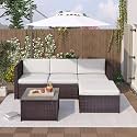 All-Weather Outdoor Rattan 5 Seater Sofa � Comfortable Garden Seating Set with Removable Cushions &amp; UV Protection Waterproof Patio Set with Soft Cushions and Side Table (Beige039)