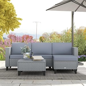 5 seater outdoor rattan sofa set  modular patio furniture with washable cushions amp tempered glass table uv-protection amp all weather duarability patio furniture set grey