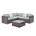 Outdoor Rattan Sectional Sofa Set � 5 Seater Couch with Waterproof Fabric and Glass Table for Garden, Balcony and Poolside (Grey046)