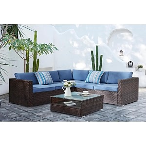 outdoor 5 seater rattan sofa set with cushions and coffee table  weather resistant patio furniture for garden balcony amp terrace grey0957