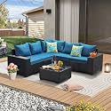 Heavy-Duty Rattan 5 Seater Stylish and Comfortable Cushion Set � Outdoor Garden Furniture with Anti-Fade Fabric and Powder Coted Iron Frame (Nevy Blue@)
