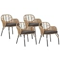 4 Pieces Patio Outdoor Rattan, Wicker Chair Balcony Set, Patio Conversation Set with Cushions, Backyard, Porch, Garden, Poolside (Beige & Grey)