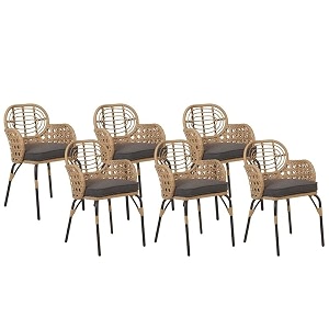 6 pieces chiar setpatio outdoor rattan wicker chair balcony patio conversation set with cushions backyard porch garden poolside grey