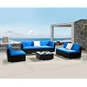 6 Seater Durable, Low-Maintenance and Fade-Resistant Rattan Wicker | Elegant Look | Perfect Blend of Function, Style and Outdoor Comfort (Black and SkyBlue).