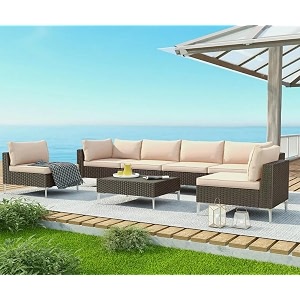 6 seater l sofa beige8466