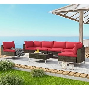 6 seater l sofa red0475