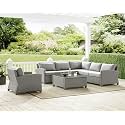 6 Seater Patio Furniture Set, Outdoor Large Sectional Sofa HDPE Wicker Conversation Set Outside Couch with Table l Shape for Porch Lawn Garden Backyard(Selver &amp; Grey)