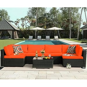 6 seater patio sofa is an essential piece of outdoor furniture that combines comfort and style transforming any outdoor space into a cozy retreat orange0353