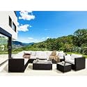 9 Seater Patio Outdoor Waterproof Furniture Sofa, All-Weather Hdpe Rattan and Wicker Conversation Set with Cushion and Center Table for Porch, Lawn, Garden, Backyard (Off White)