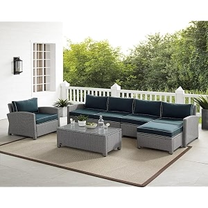 6 seater sofa patio furniture set outdoor large sectional sofa hdpe wicker conversation set outside couch with table and ottoman for porch lawn garden backyard selver amp nevy blue