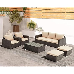 7 seater outdoor rattan sofa set  stylish all-weather wicker patio furniture for garden balcony backyard amp terrace  handwoven pe rattan wicker with powder-coated steel frame beige05765