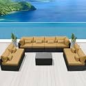 8 Seater Outdoor Conversation Patio Furniture Set All Weather Wicker Sectional Couch Sofa, Center Table Ottoman with Cushions Waterproof for Gardens and Terrace (Beige)