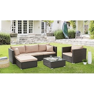 all-weather 3-seater outdoor sofa  stylish rattan furniture for porch deck or lawn modern rattan design with soft cushions for comfortable patio seating beige