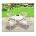 Garden Living 4+1 Outdoor Indoor Patio Furniture Sets Rattan Chair Patio Set Wicker Conversation Set Poolside Lawn Chairs Swing Area Balcony Outdoor Garden Furniture (White)