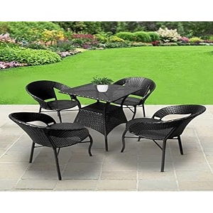 4 chair and 1 center table with cushion and table top glass patio conversing set for garden balcony backyard poolside
