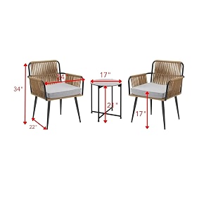 patio outdoor rattan wicker chair and table patio conversation set with cushions and table glass backyard porch garden poolsidebeige amp grey