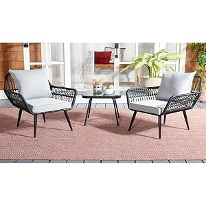 patio outdoor rattan wicker chair and table patio conversation set with cushions and table glass backyard porch garden poolsidebeige grey