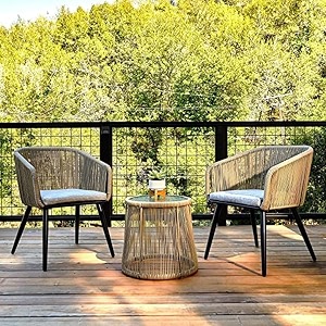 patio outdoor rattan wicker chair and table patio conversation set with cushions and table glass backyard porch garden poolsidebeige off-white