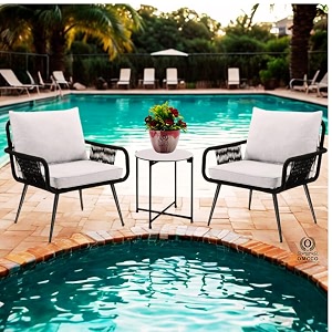 3-piece patio furniture set handwoven wicker chairs with waterproof cushionsglass top coffee table perfect porch bistro set for backyard garden and deckblack