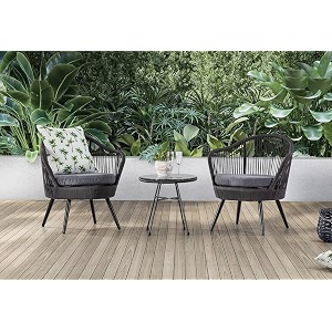 patio outdoor rattan wicker chair and table patio conversation set with cushions and table glass backyard porch garden poolsidebeige grey08