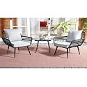 Patio Outdoor Rattan, Wicker Chair and Table, Patio Conversation Set with Cushions and Table Glass, Backyard, Porch, Garden, Poolside(Beige) (Grey)