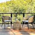 Patio Outdoor Rattan, Wicker Chair and Table, Patio Conversation Set with Cushions and Table Glass, Backyard, Porch, Garden, Poolside(Beige) (Off-White)
