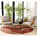 Patio Outdoor Rattan, Wicker Chair and Table, Patio Conversation Set with Cushions and Table Glass, Backyard, Porch, Garden, Poolside(Beige) (Grey049)