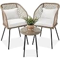 2 Chiar 1 Table Cushion Glass Patio chiar,Balcony Furniture Conversation Set with Garden Bistro Set Outdoor (Beige)