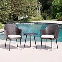 Patio Outdoor Rattan, Wicker Chair and Table, Patio Conversation Set with Cushions and Table Glass, Backyard, Porch, Garden, Poolside(Beige) (Brown)