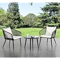 Patio Outdoor Rattan, Wicker Chair and Table, Patio Conversation Set with Cushions and Table Glass, Backyard, Porch, Garden, Poolside(Beige) (Off White563)