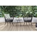 Patio Outdoor Rattan, Wicker Chair and Table, Patio Conversation Set with Cushions and Table Glass, Backyard, Porch, Garden, Poolside(Beige) (Grey08)