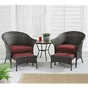 Rattan and Wicker 2 Seater Cushioned Patio Conversation Bistro Set with 2 Pullout Ottomans and 1 Table Outdoor Garden Conversation Set for Backyard Porch Lawn (Red)