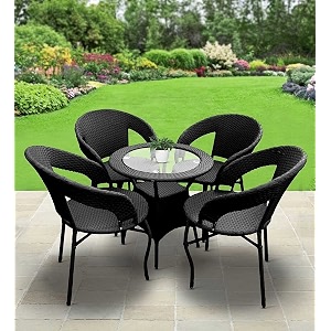 garden patio seating chair and table set balcony outdoor furniture with 1 tables and 4 chair set black024