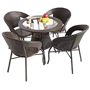 rattan and wicker 4 seater patio table and chair set garden coffee table set with 1 table and 4 chairs set outdoor furniture brown